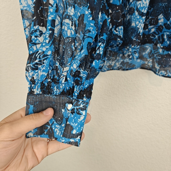 Anthropologie Sheer Printed Peasant Floral Long Sleeve Boho Blouse Size XS - Picture 12 of 15